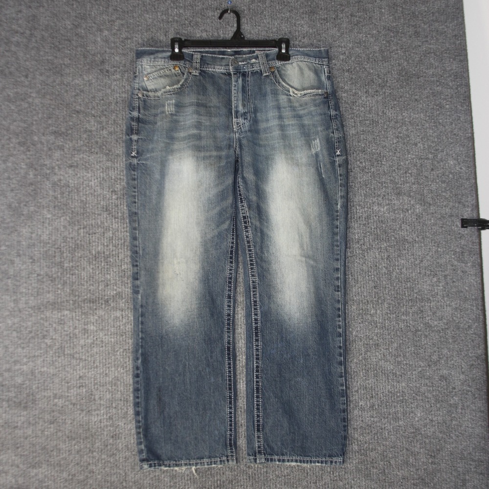 Faded‎ Glory Relaxed Straight Jeans Mens 36x30 Blue Distressed Denim Y2K Skater